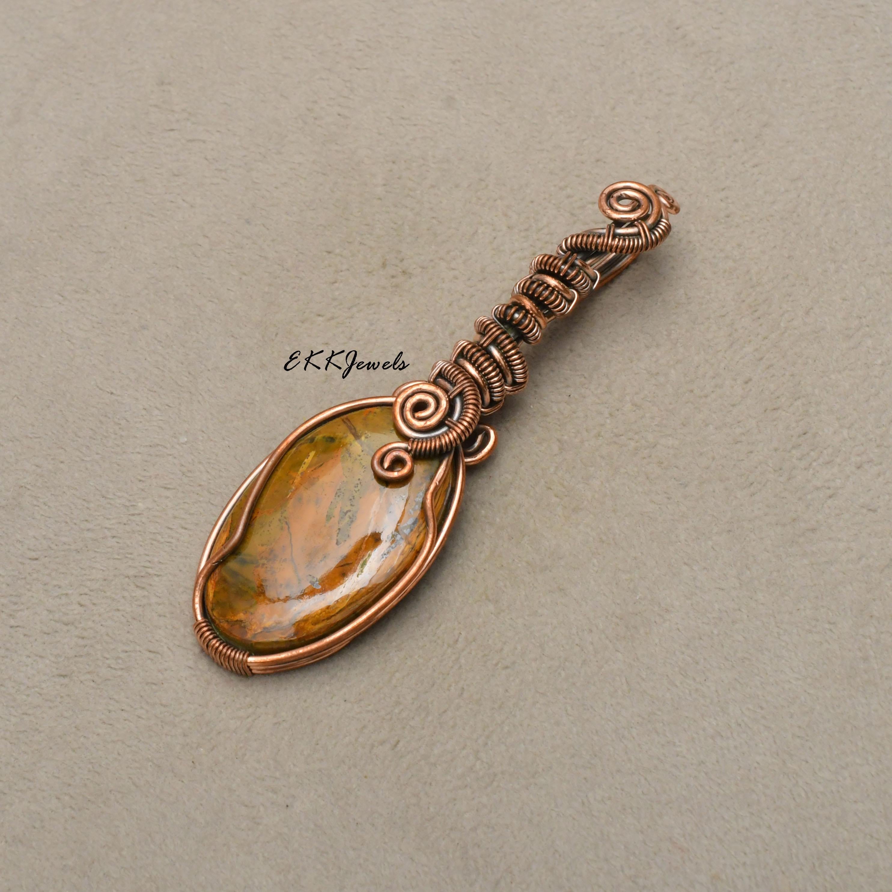 EkkJewels Neelite Gemstone Pendant Handmade Copper Wire Wrapped Necklace