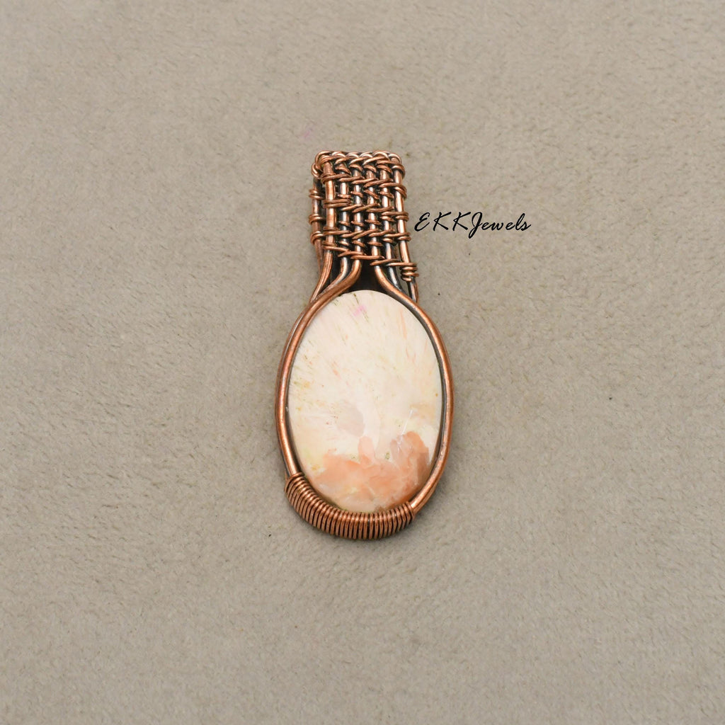 EkkJewels Handmade Scolecite Copper Wire Wrapped Pendant Necklace