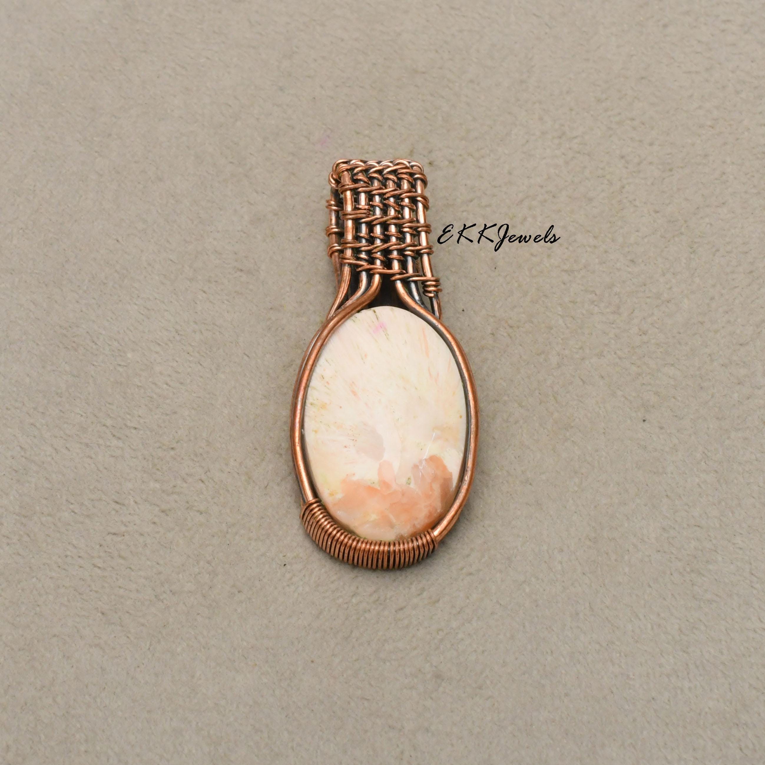 EkkJewels Handmade Scolecite Copper Wire Wrapped Pendant Necklace