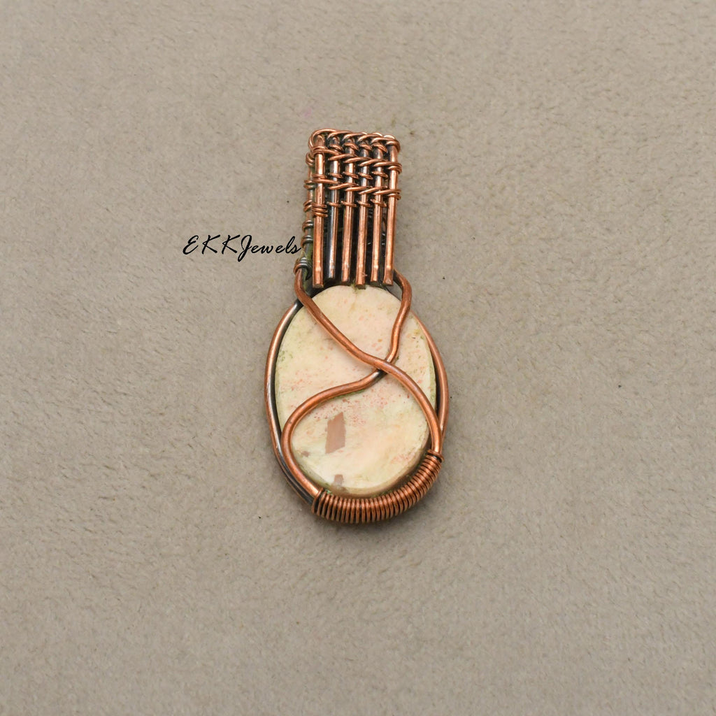 EkkJewels Handmade Scolecite Copper Wire Wrapped Pendant Necklace