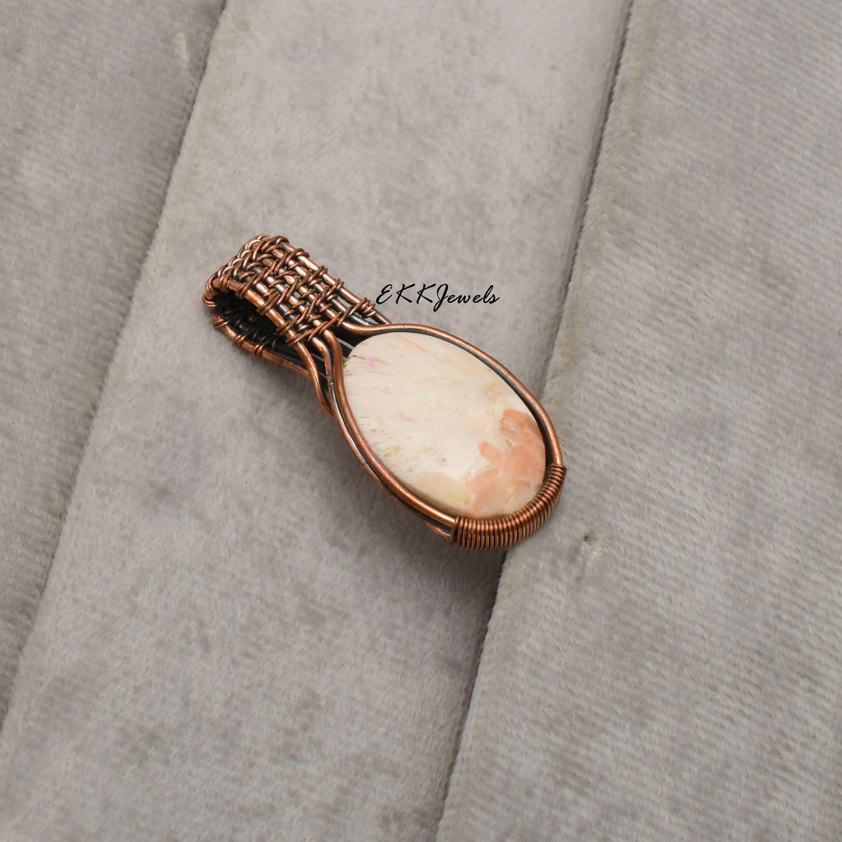 EkkJewels Handmade Scolecite Copper Wire Wrapped Pendant Necklace