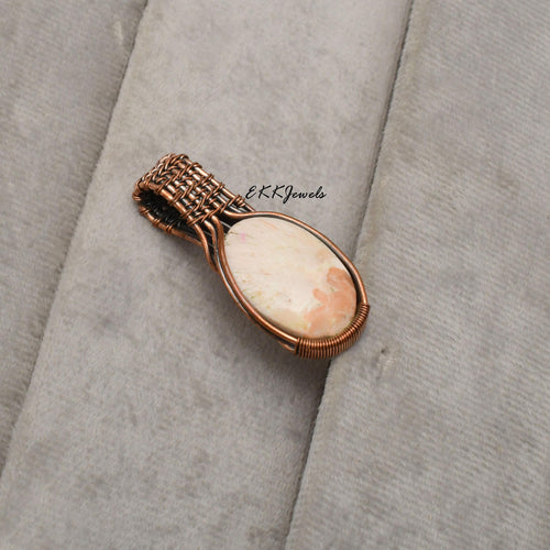 EkkJewels Handmade Scolecite Copper Wire Wrapped Pendant Necklace