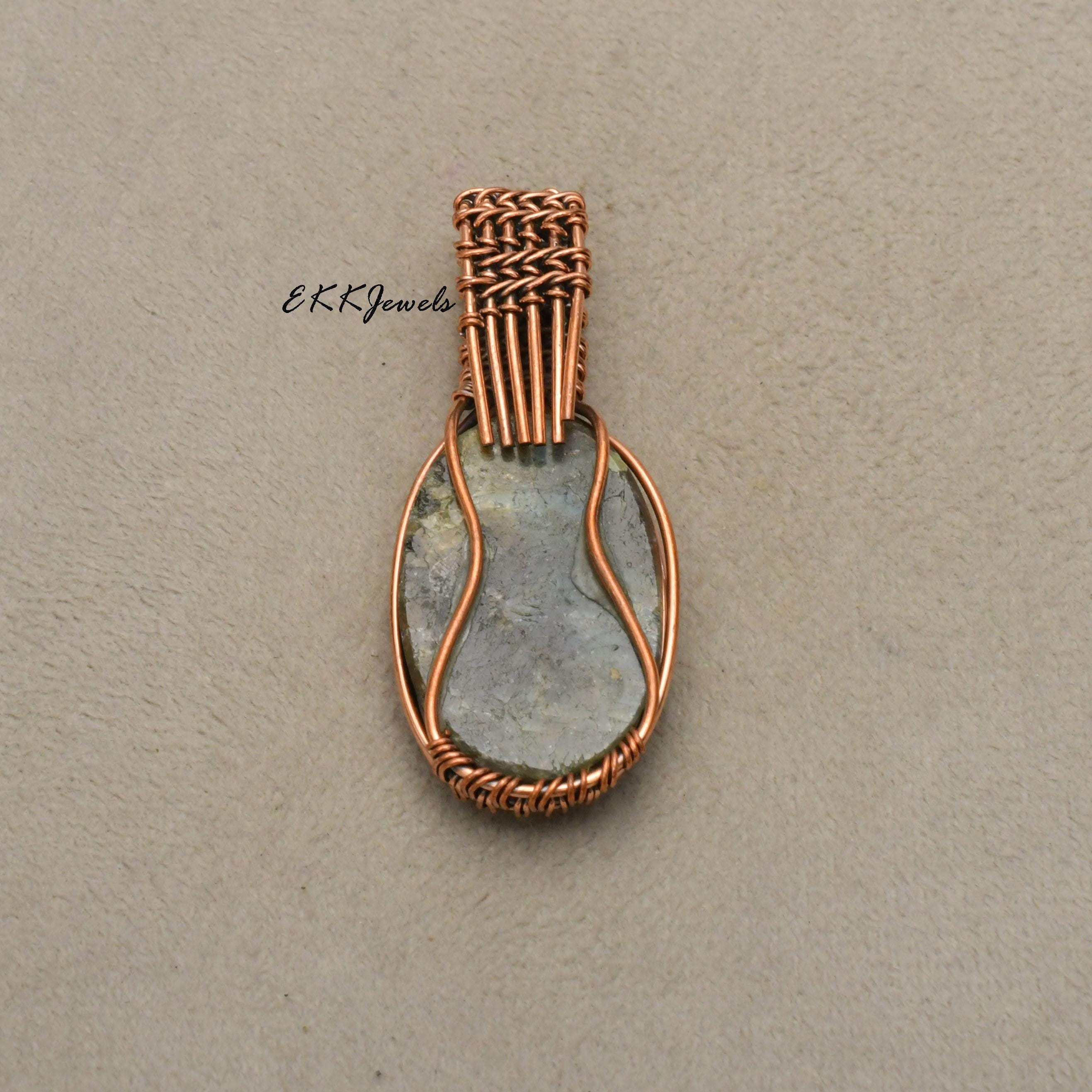 EkkJewels Handmade Copper Wire Wrapped Labradorite Pendant Necklace