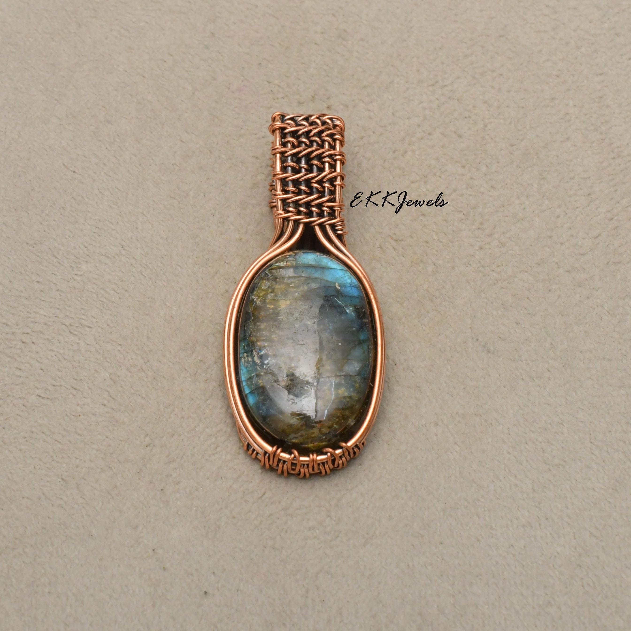 EkkJewels Handmade Copper Wire Wrapped Labradorite Pendant Necklace
