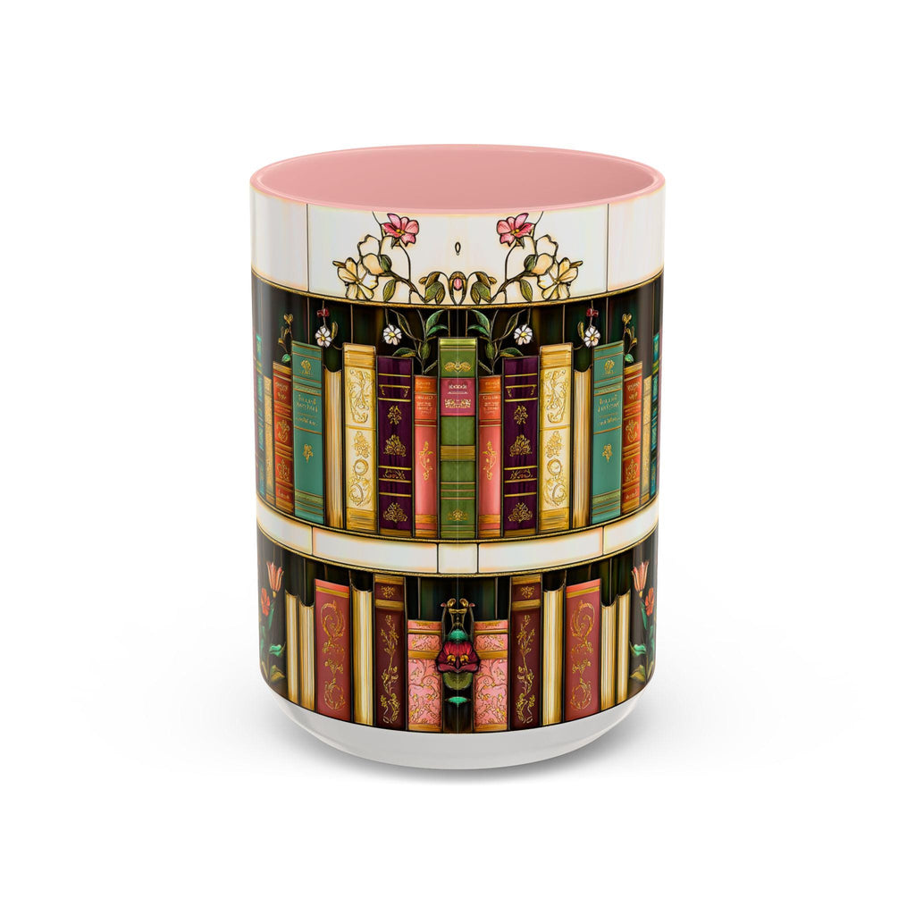 LELORESTORE Floral Bookshelf Stained Glass Ceramic Mug Book Lover Gift