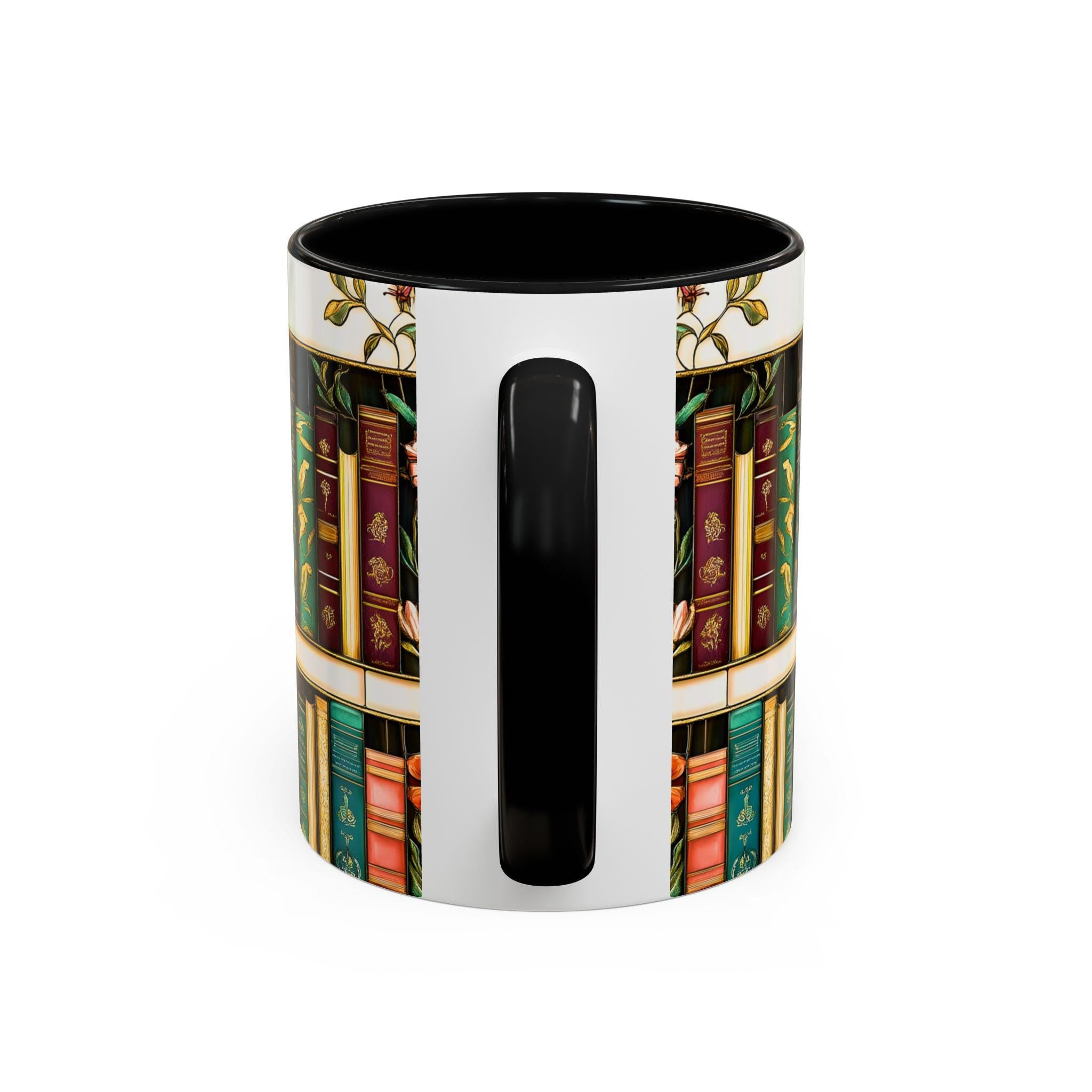 LELORESTORE Floral Bookshelf Stained Glass Ceramic Mug Book Lover Gift