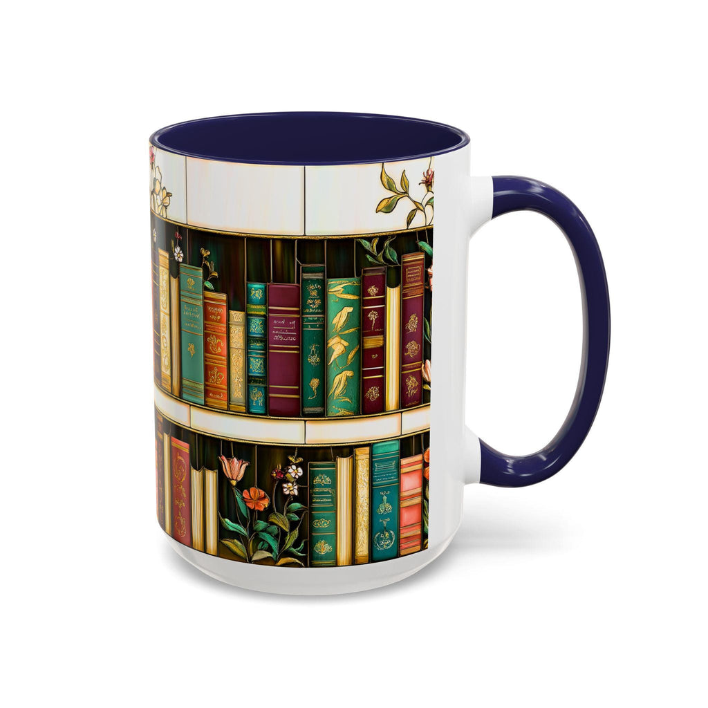 LELORESTORE Floral Bookshelf Stained Glass Ceramic Mug Book Lover Gift