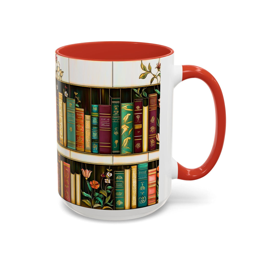 LELORESTORE Floral Bookshelf Stained Glass Ceramic Mug Book Lover Gift