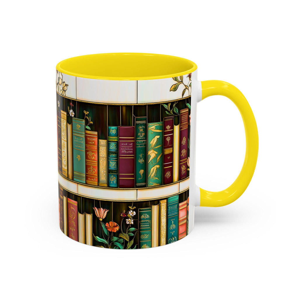 LELORESTORE Floral Bookshelf Stained Glass Ceramic Mug Book Lover Gift
