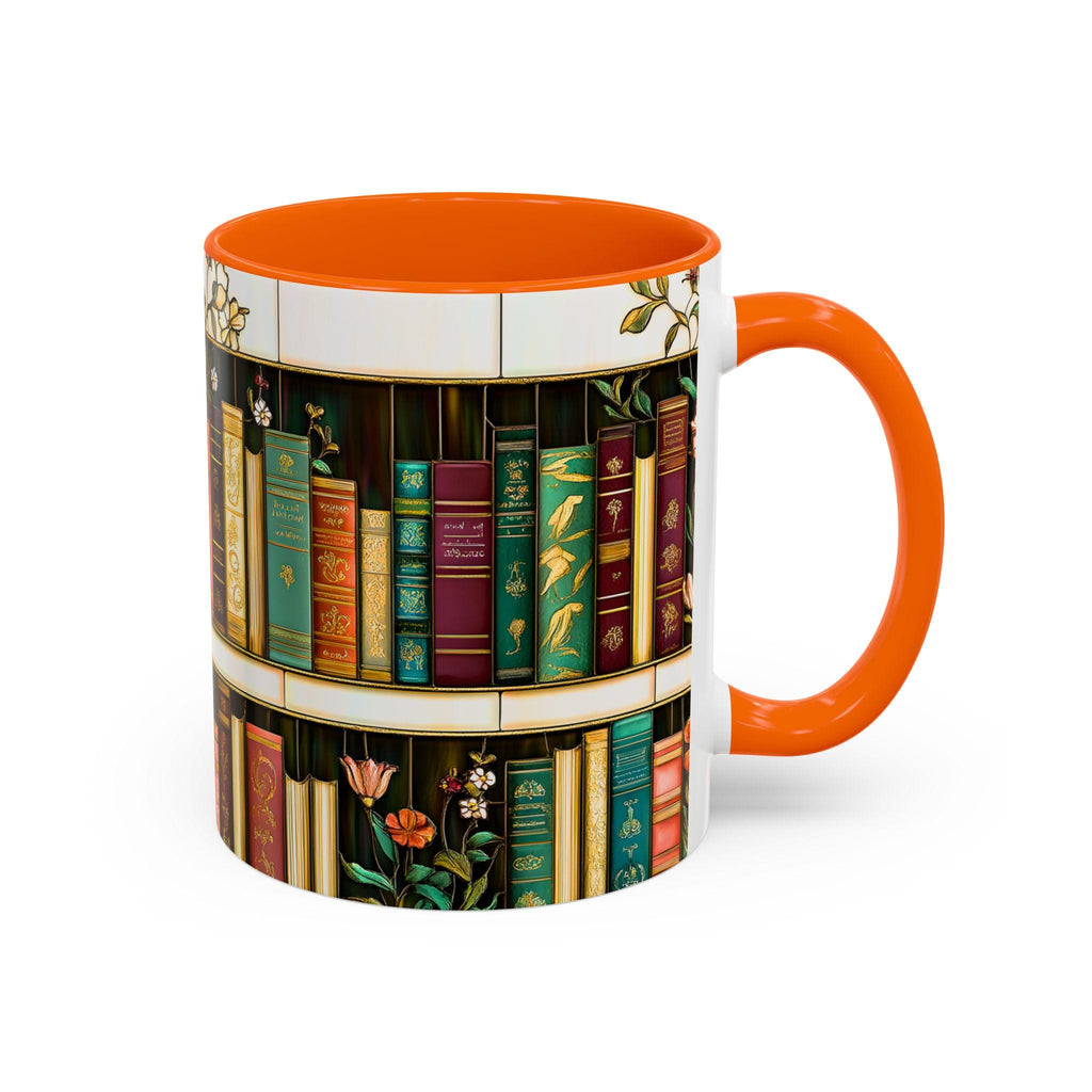 LELORESTORE Floral Bookshelf Stained Glass Ceramic Mug Book Lover Gift