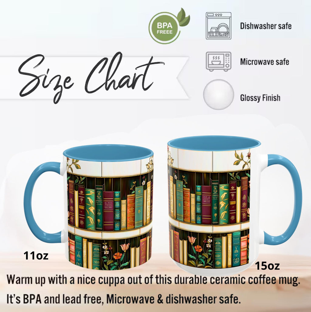 LELORESTORE Floral Bookshelf Stained Glass Ceramic Mug Book Lover Gift