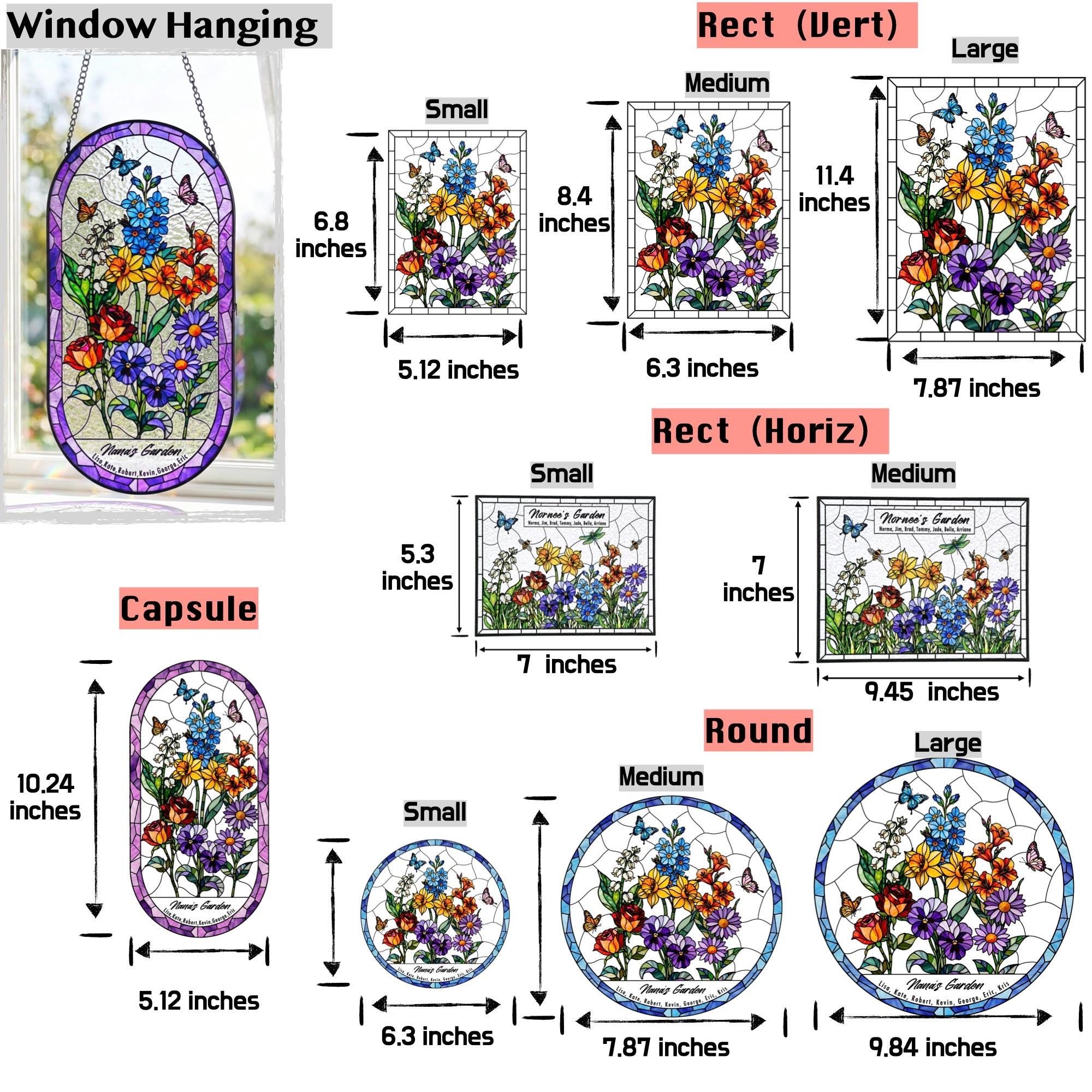 RainLine Custom Birth Flower Bouquet Stained Glass Suncatcher Personalized