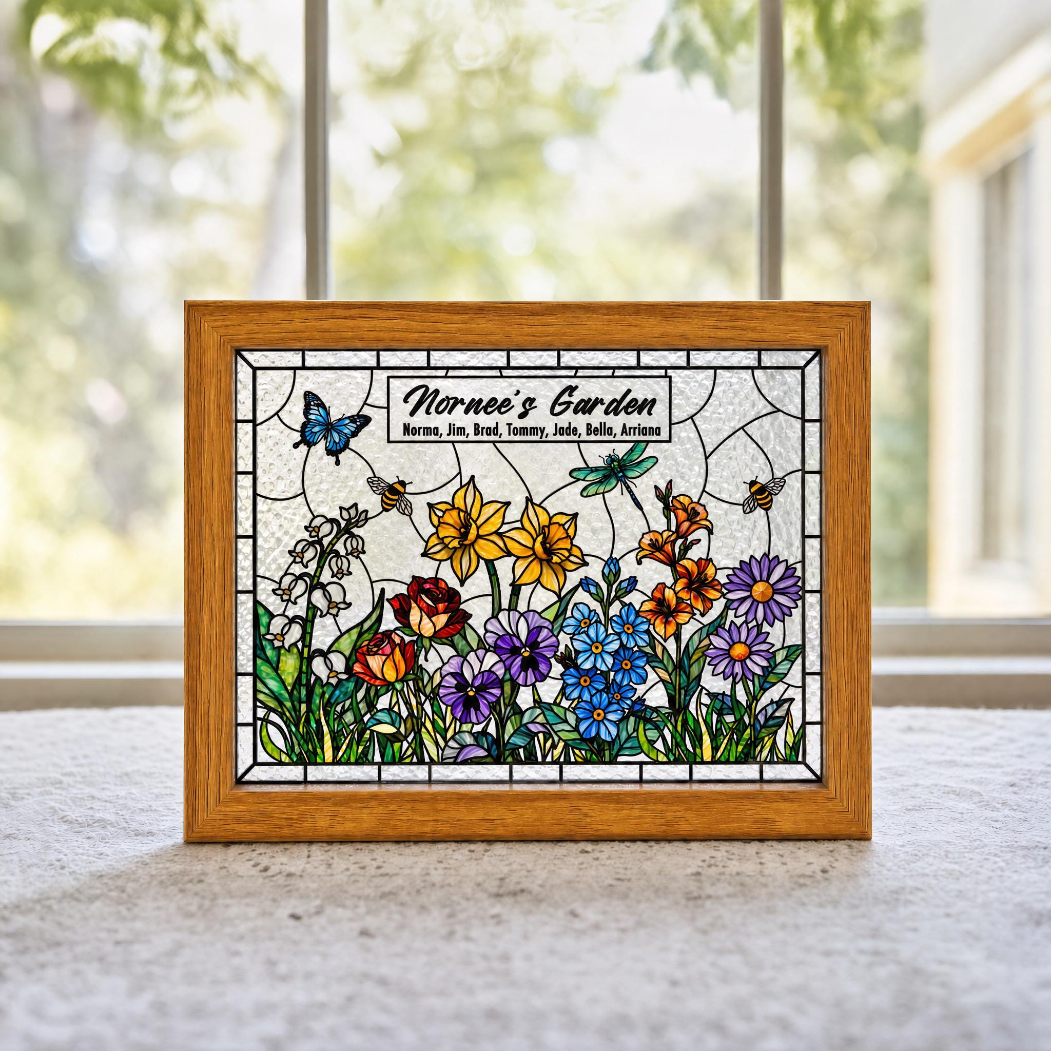 RainLine Custom Birth Flower Bouquet Stained Glass Suncatcher Personalized