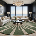 RugverseCreations Hand-Tufted Wool Round Rug with Sunburst Pattern Sage Green