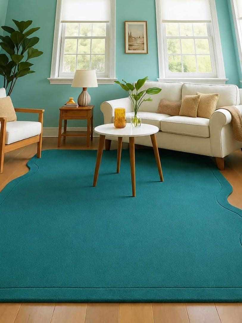 RugverseCreations Wavy Scalloped Hand Tufted Area Rug Deep Teal