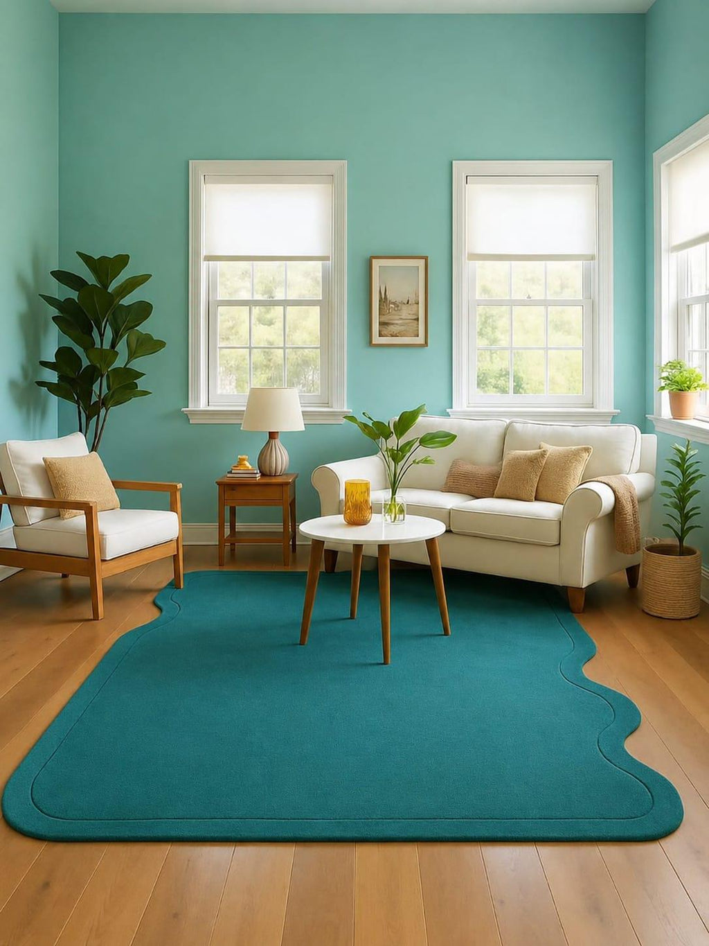 RugverseCreations Wavy Scalloped Hand Tufted Area Rug Deep Teal