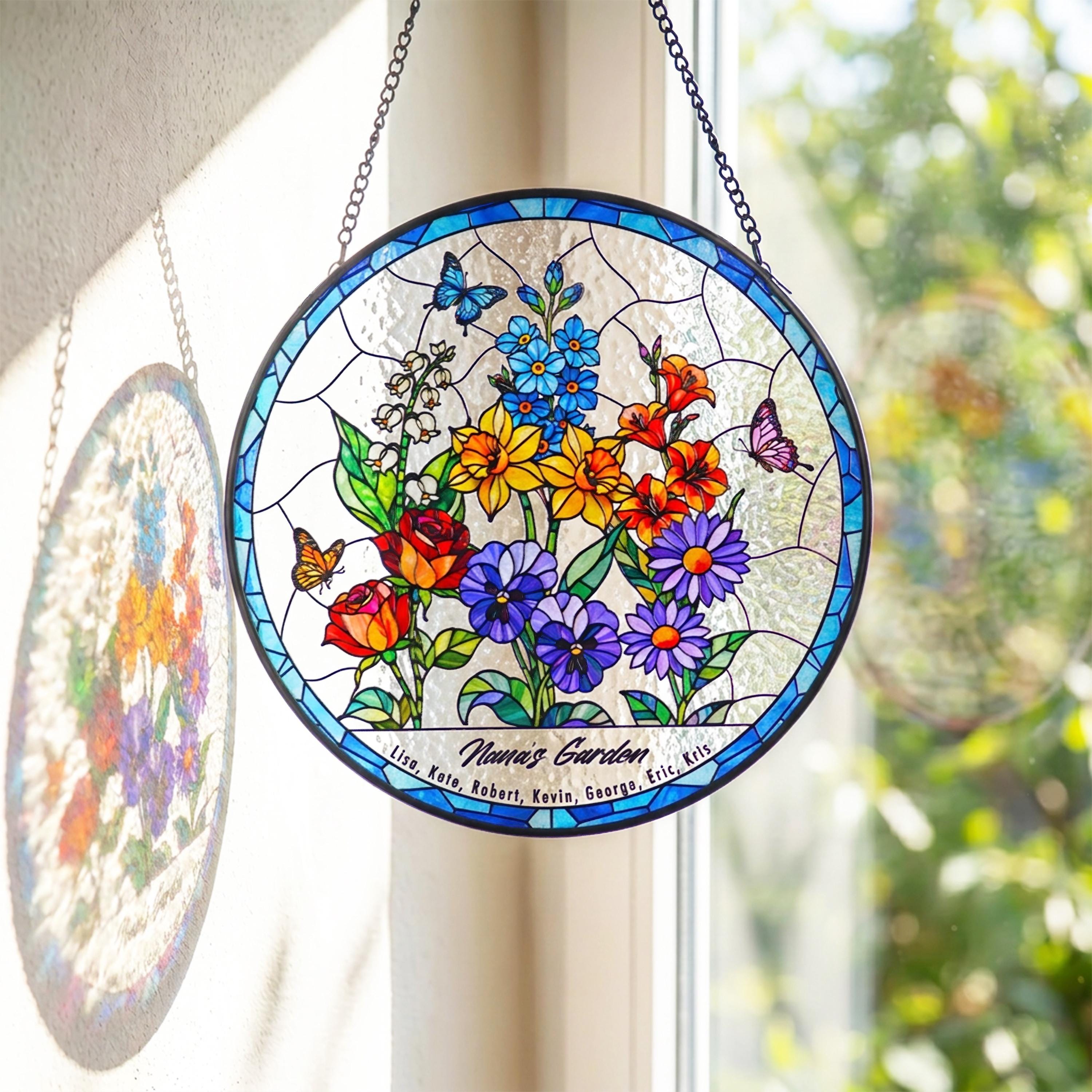 RainLine Personalized Birth Flower Family Garden Glass Suncatcher Art