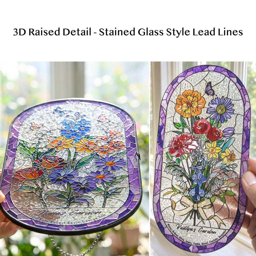 RainLine Personalized Birth Flower Family Garden Glass Suncatcher Art