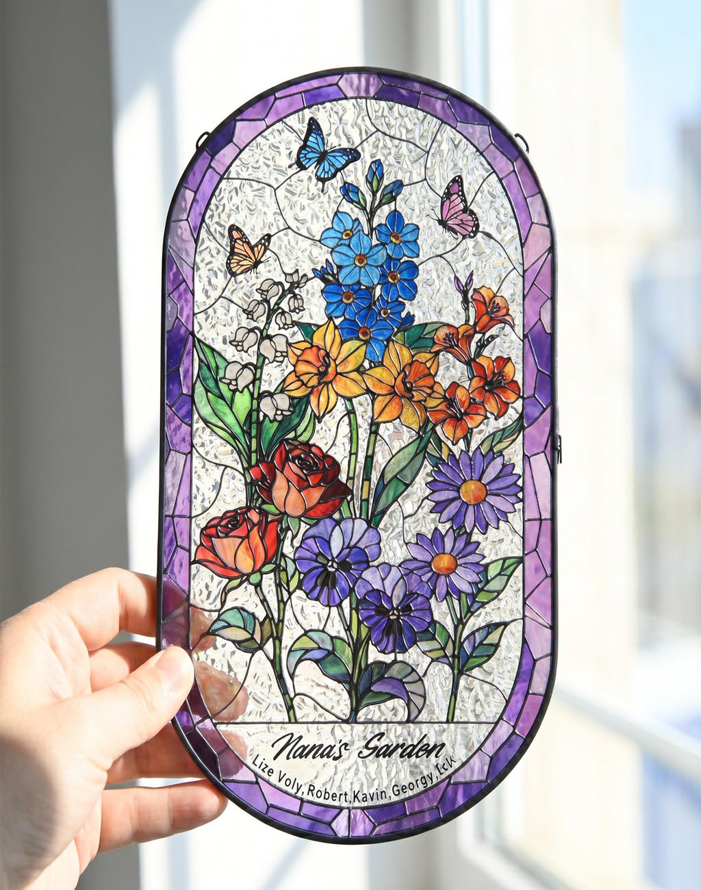 RainLine Personalized Birth Flower Family Garden Glass Suncatcher Art