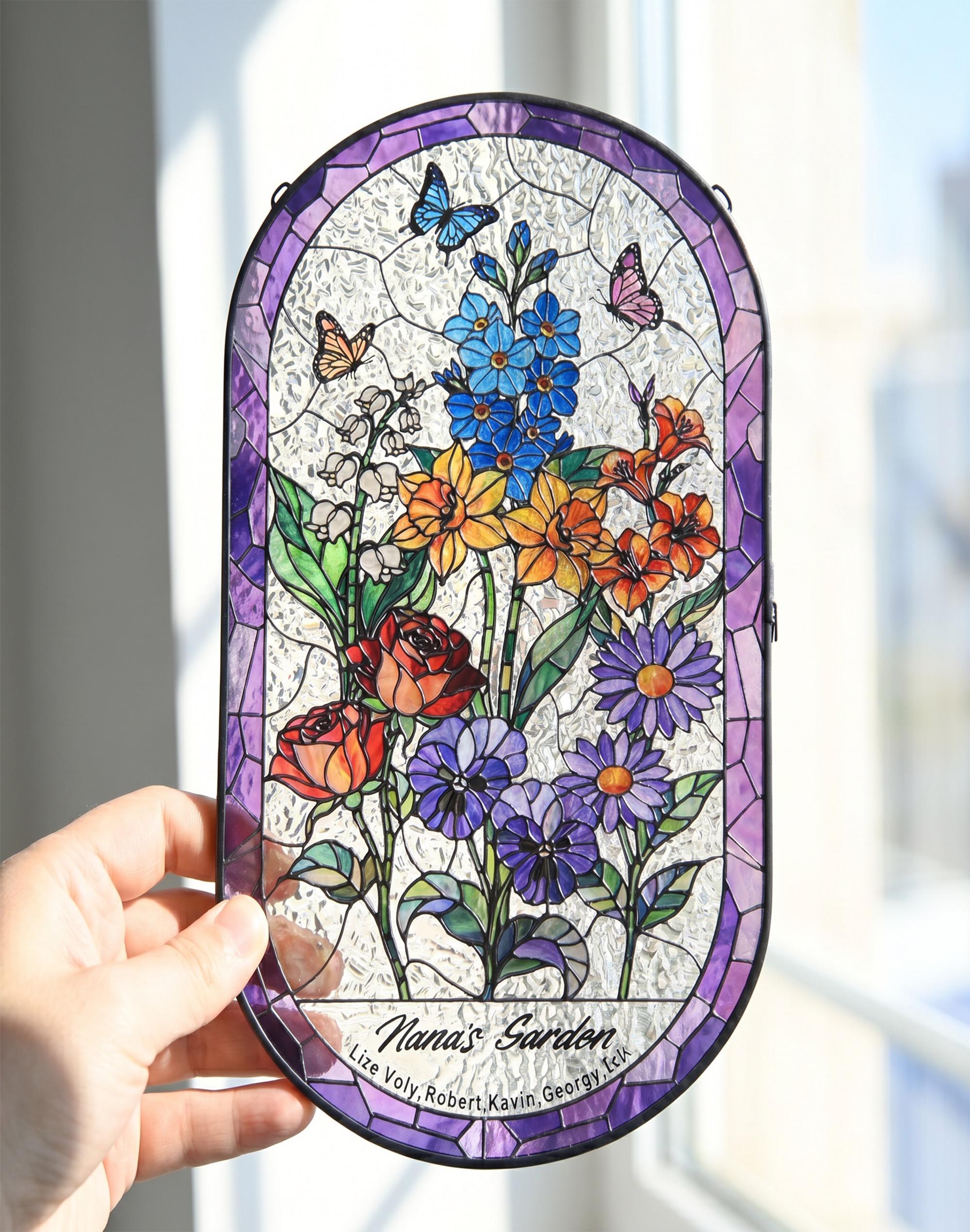 RainLine Personalized Birth Flower Family Garden Glass Suncatcher Art