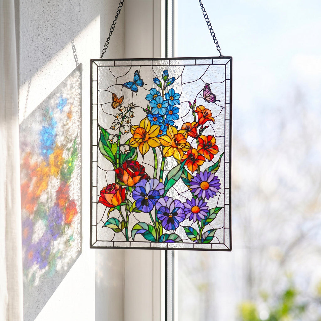 RainLine Personalized Birth Flower Family Garden Glass Suncatcher Art