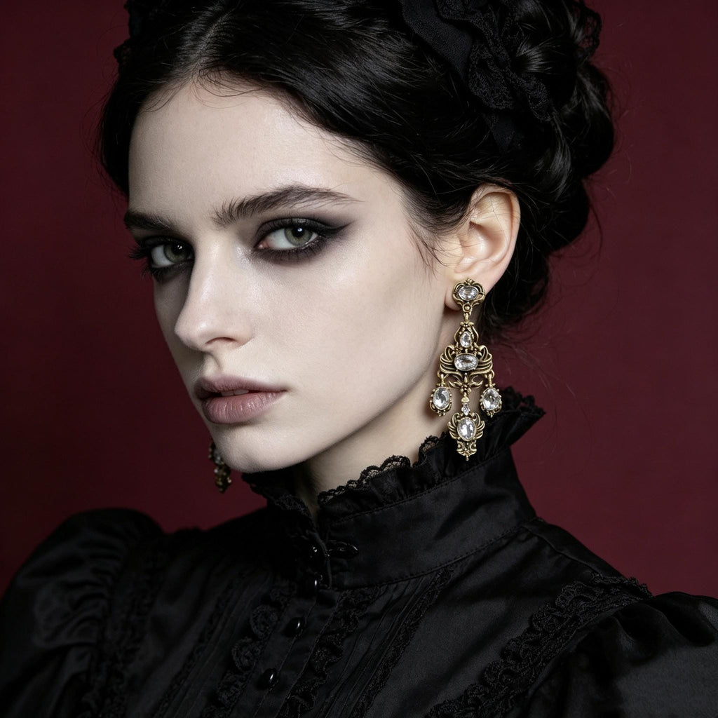 MourningGardenStudio Victorian Crystal Chandelier Drop Earrings K9
