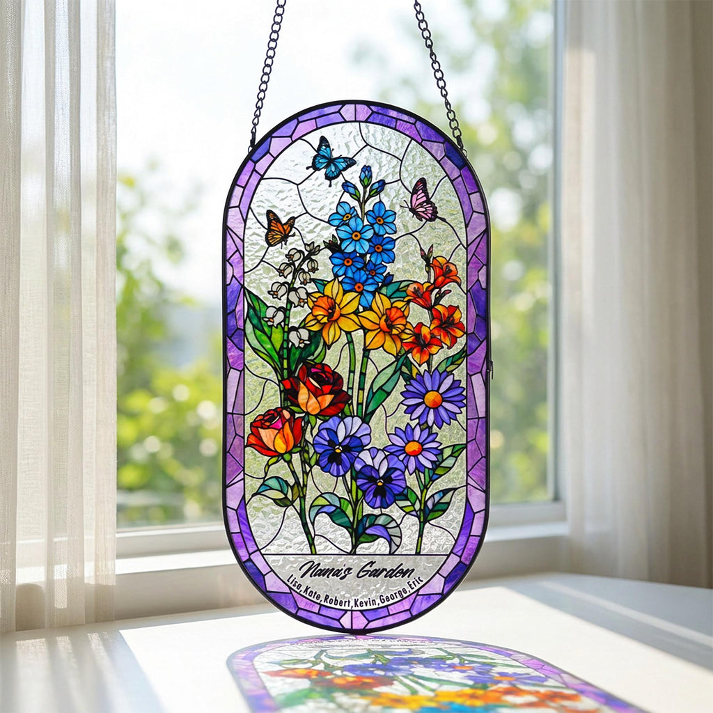 RainLine Personalized Birth Flower Family Garden Glass Suncatcher Art