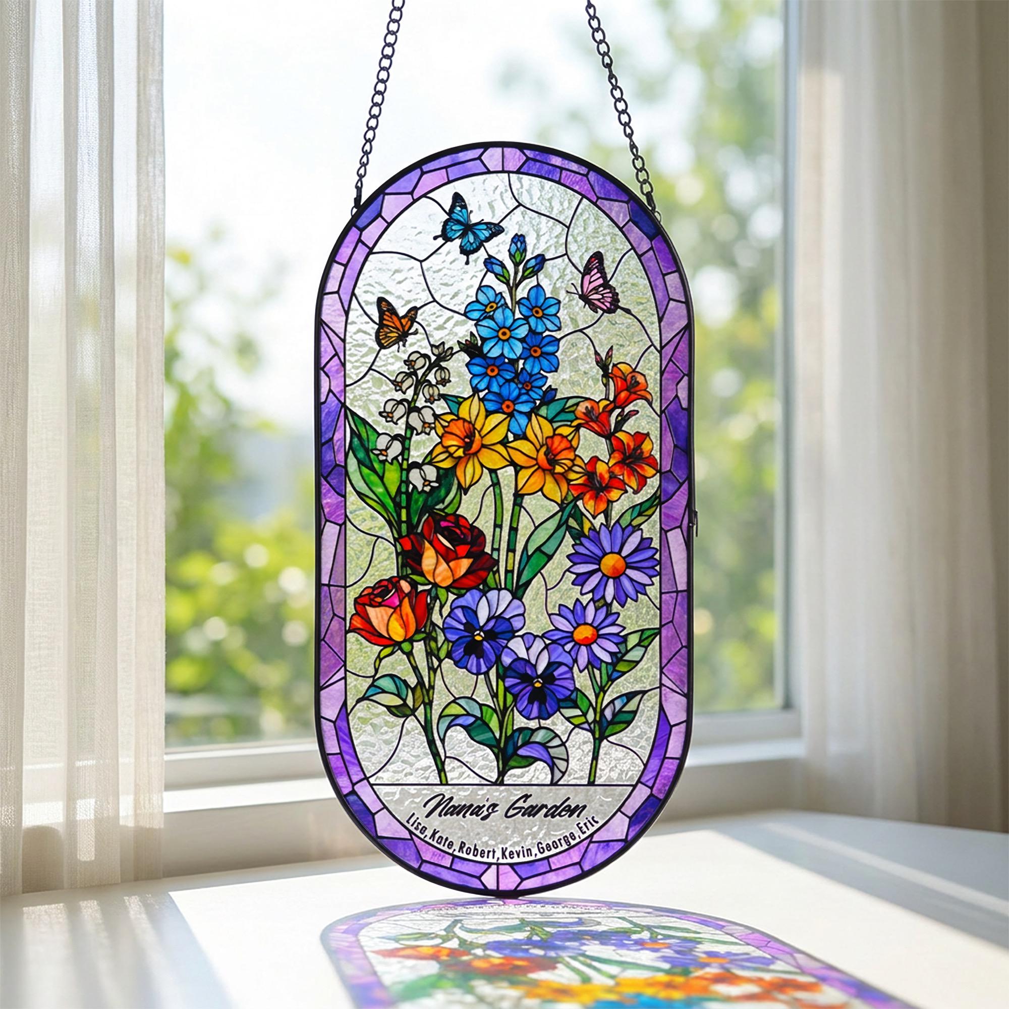 RainLine Personalized Birth Flower Family Garden Glass Suncatcher Art