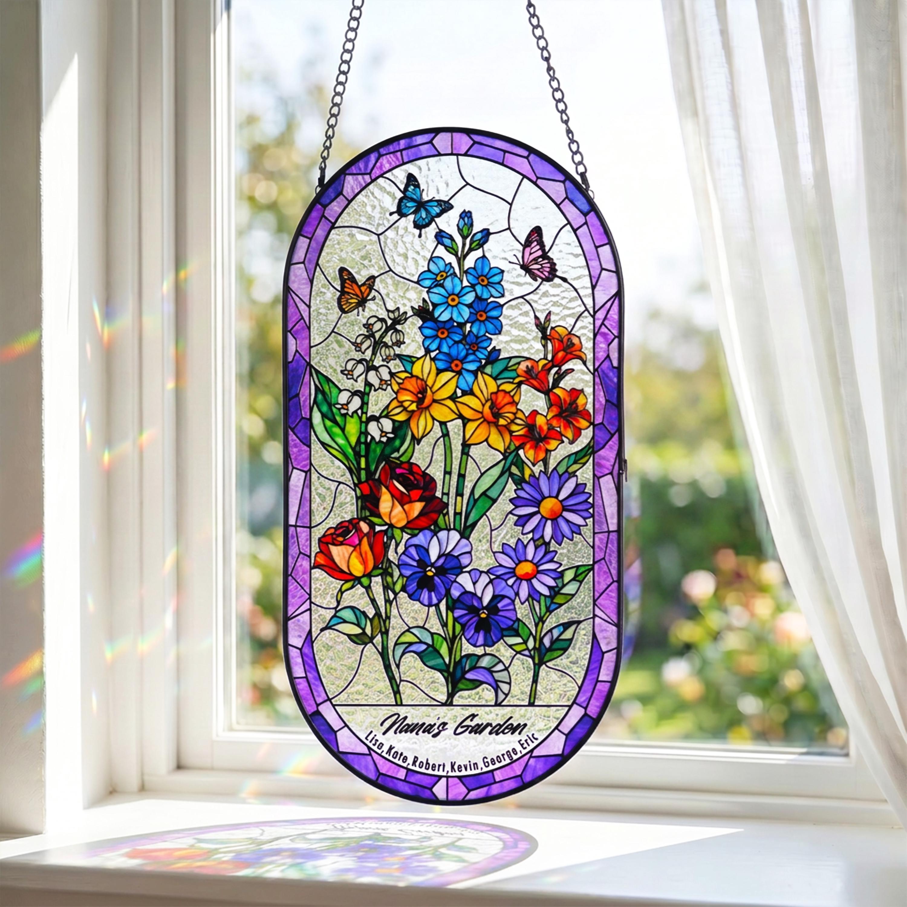 RainLine Personalized Birth Flower Family Garden Glass Suncatcher Art