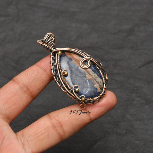 EkkJewels Handmade Copper Wire Wrapped Sodalite Pendant Necklace