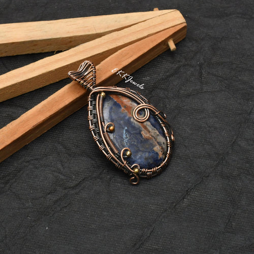 EkkJewels Handmade Copper Wire Wrapped Sodalite Pendant Necklace