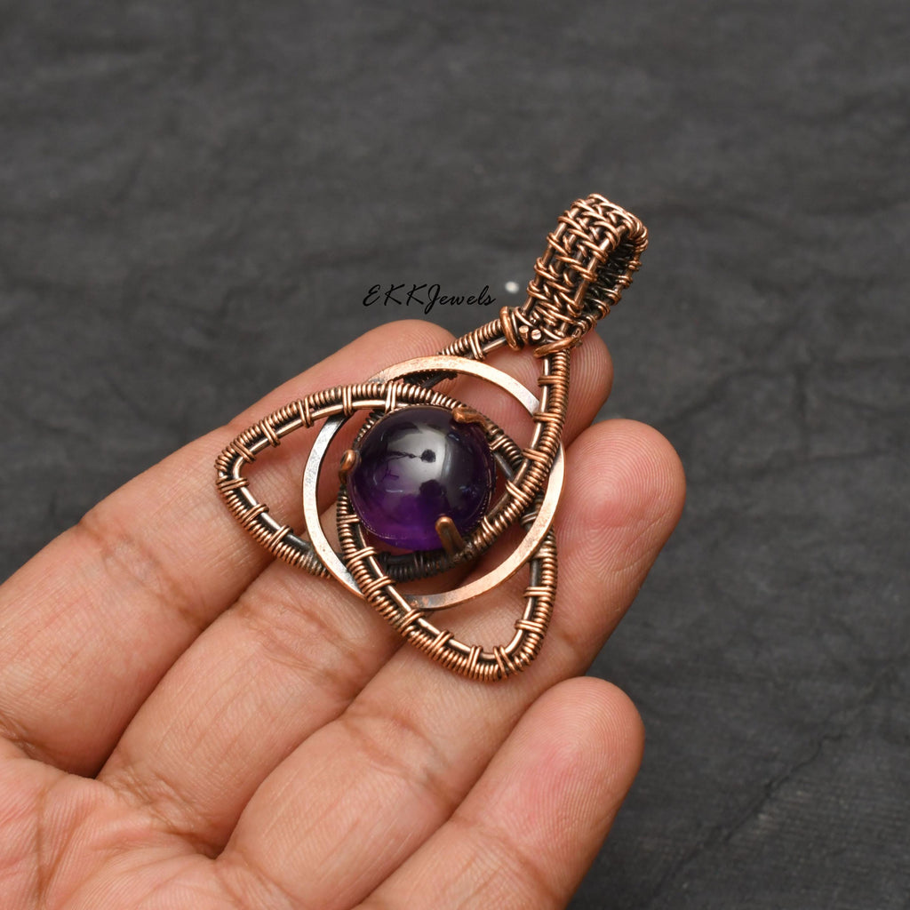 EkkJewels Handmade Copper Wire Wrapped Amethyst Pendant Necklace