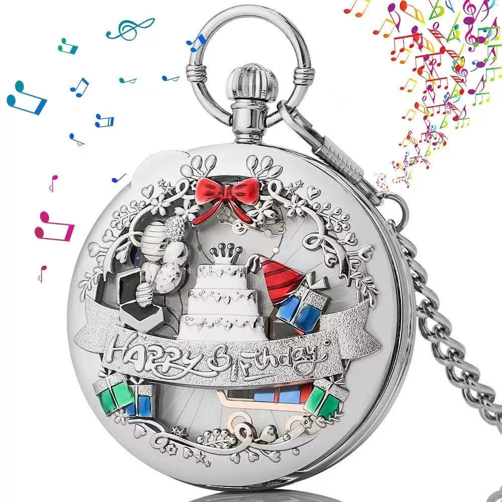 Oryeia Vintage Birthday Music Pocket Watch Happy Birthday Melody