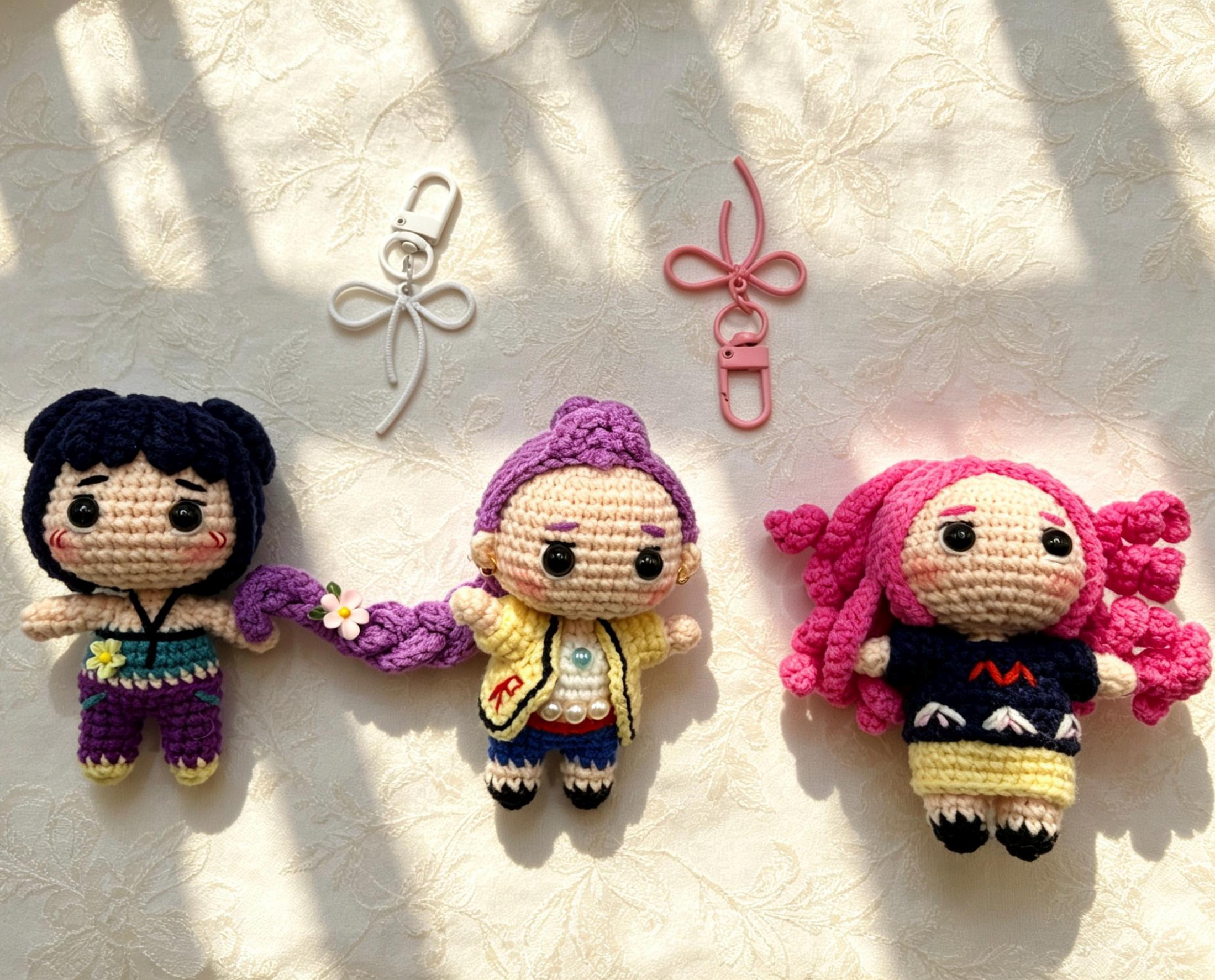 CrochetRecipe Handmade Amigurumi K-Pop Girl Keychain 3in Cotton