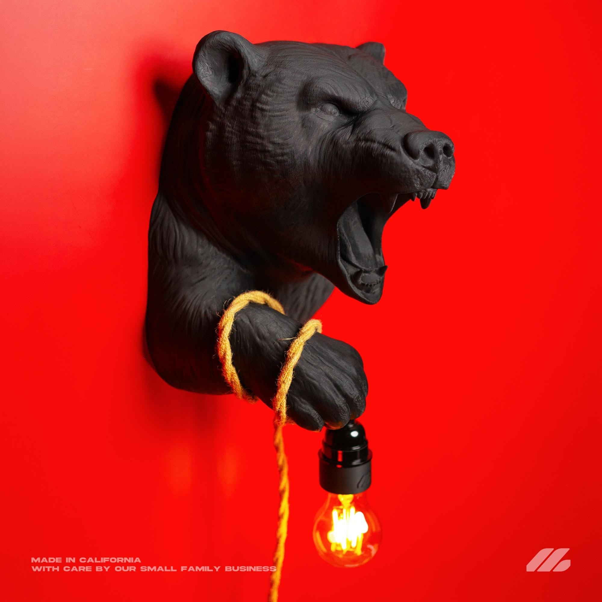 April16studio Black Bear Wall Lamp 3D Printed Night Light Black