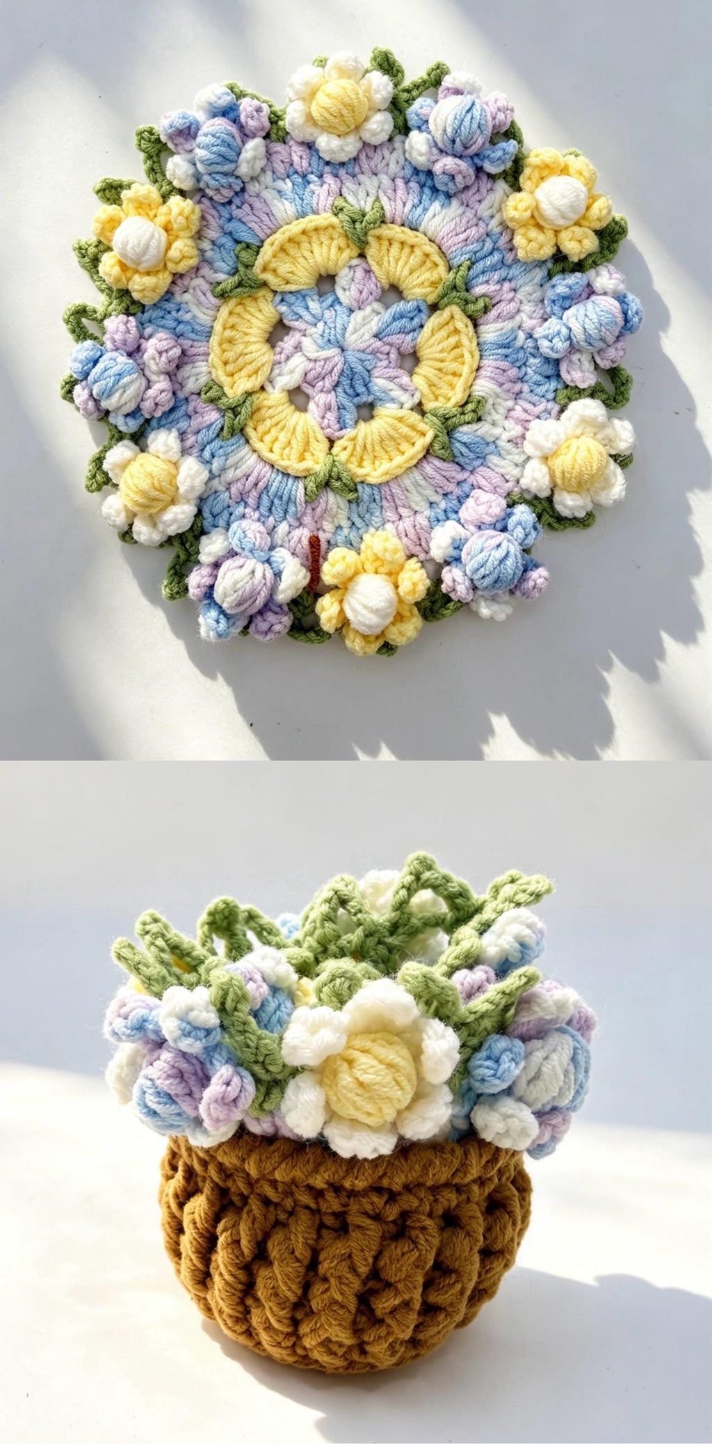 CrochetRecipe Morandi Corn Poppy Crochet Coaster Set Pastel 6in