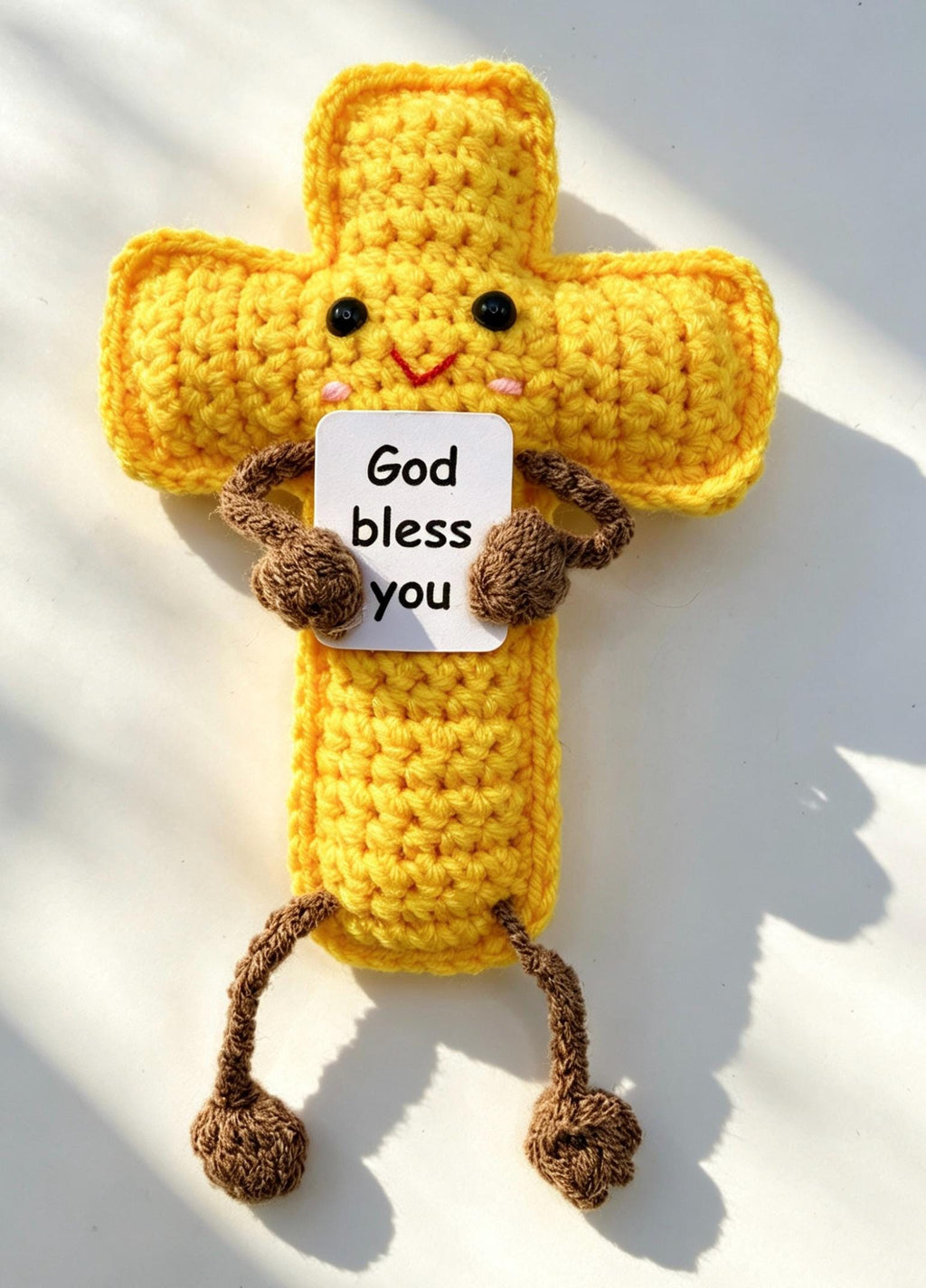Crochetrecipe Handmade Crochet Jesus Figure Wooden Cross Hanging Car Ornament