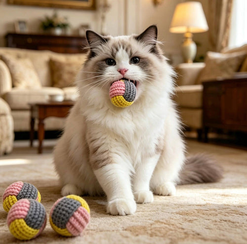 CrochetRecipe Handmade Crochet Cat Balls 2.5in Cotton Pet Toys