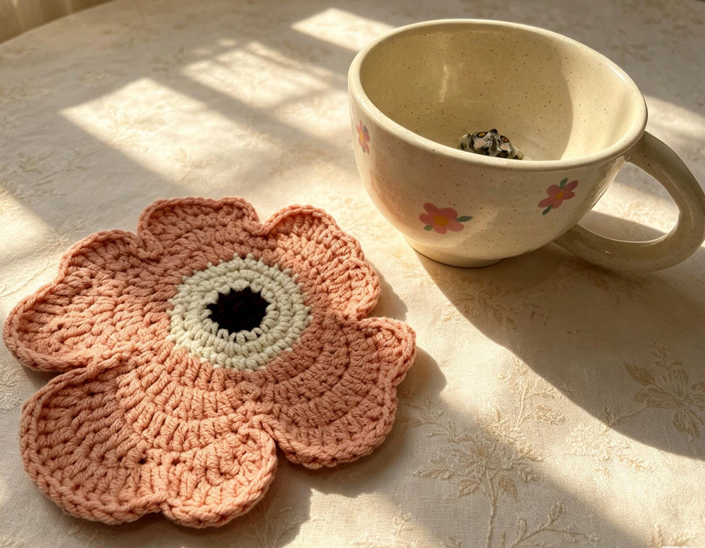 CrochetRecipe Morandi Corn Poppy Crochet Coaster Set Pastel 6in
