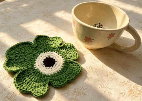 CrochetRecipe Morandi Corn Poppy Crochet Coaster Set Pastel 6in