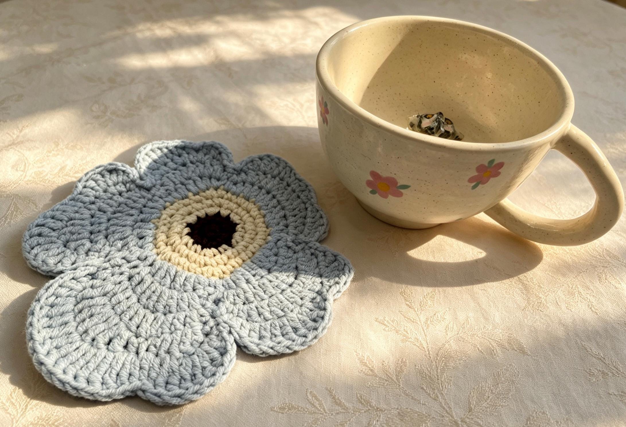 CrochetRecipe Morandi Corn Poppy Crochet Coaster Set Pastel 6in