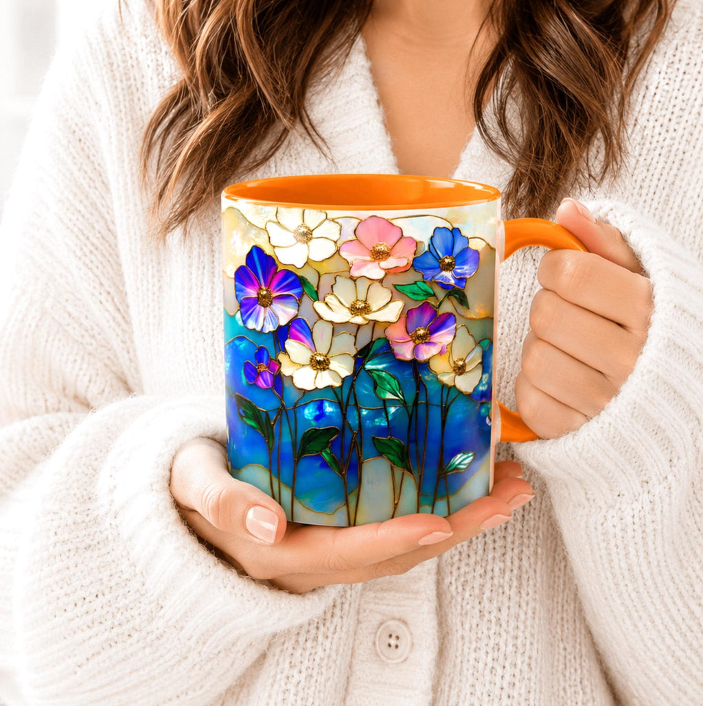 LELORESTORE Stained Glass Style Floral Mug 11oz Wildflower Coffee Cup