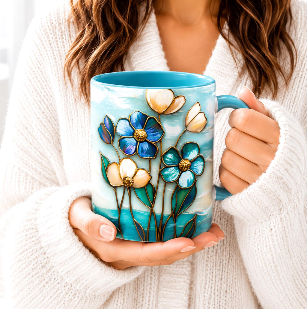 LELORESTORE Stained Glass Style Floral Mug 11oz 15oz