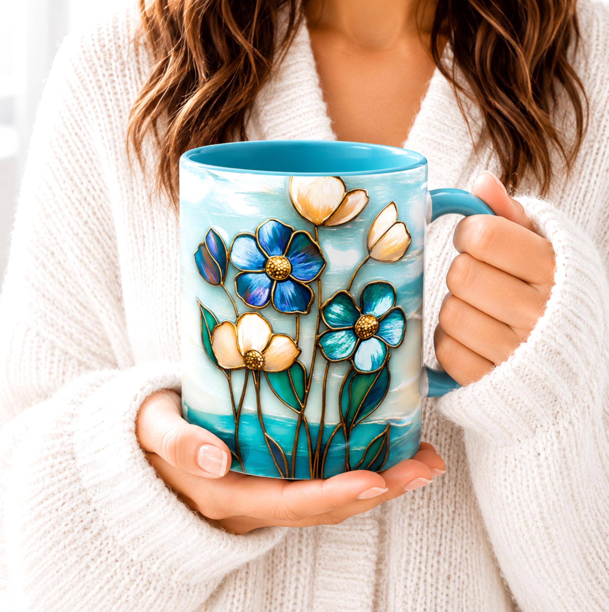 LELORESTORE Stained Glass Style Floral Mug 11oz 15oz