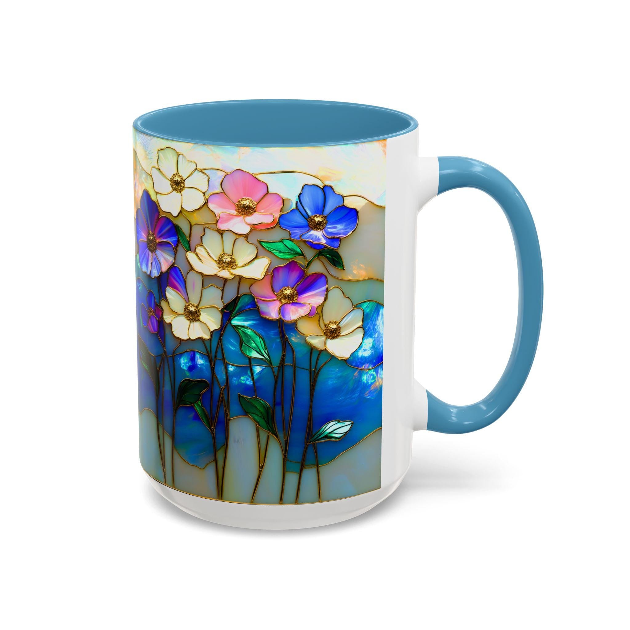 LELORESTORE Stained Glass Style Floral Mug 11oz Wildflower Coffee Cup