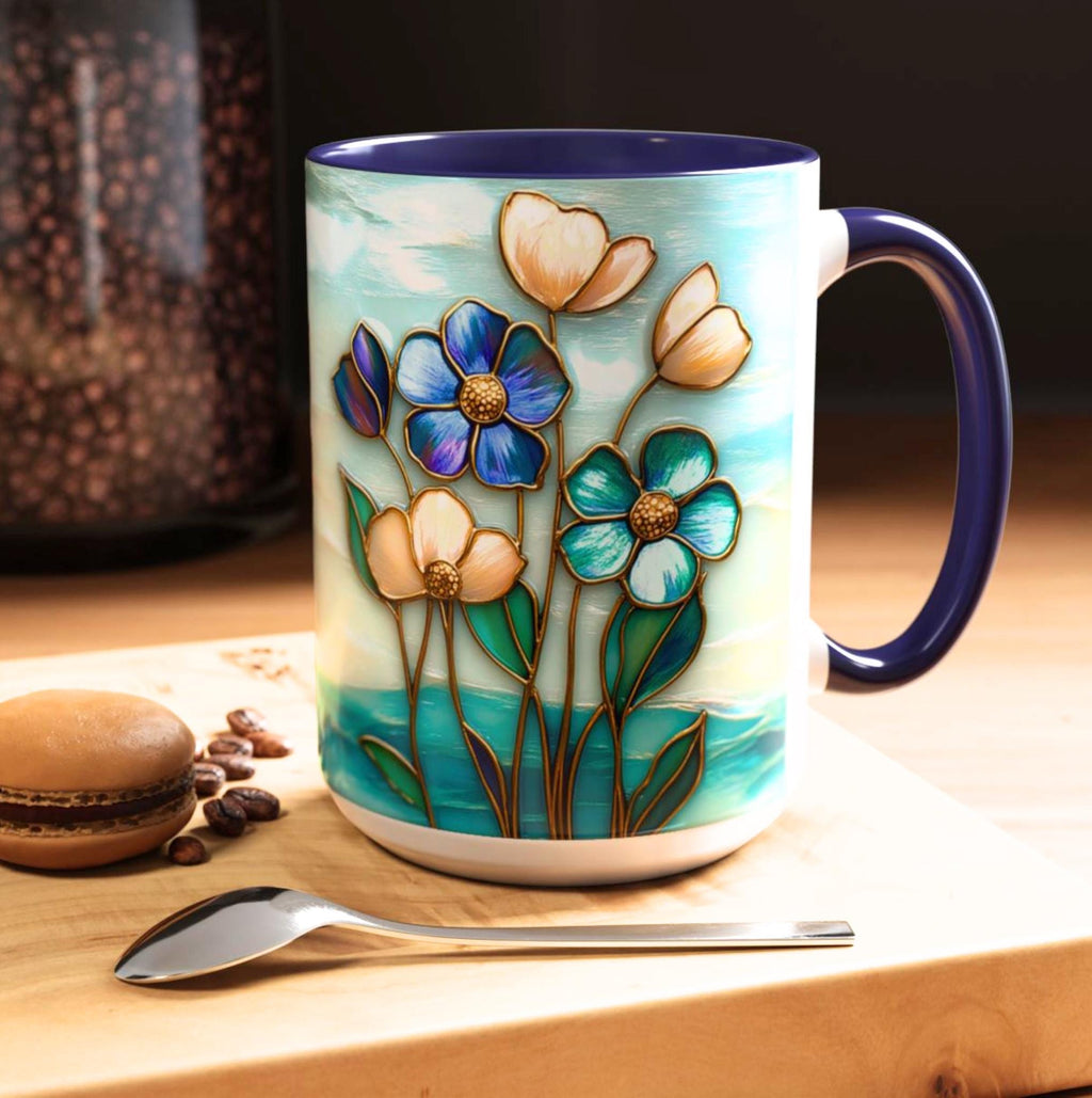 LELORESTORE Stained Glass Style Floral Mug 11oz 15oz