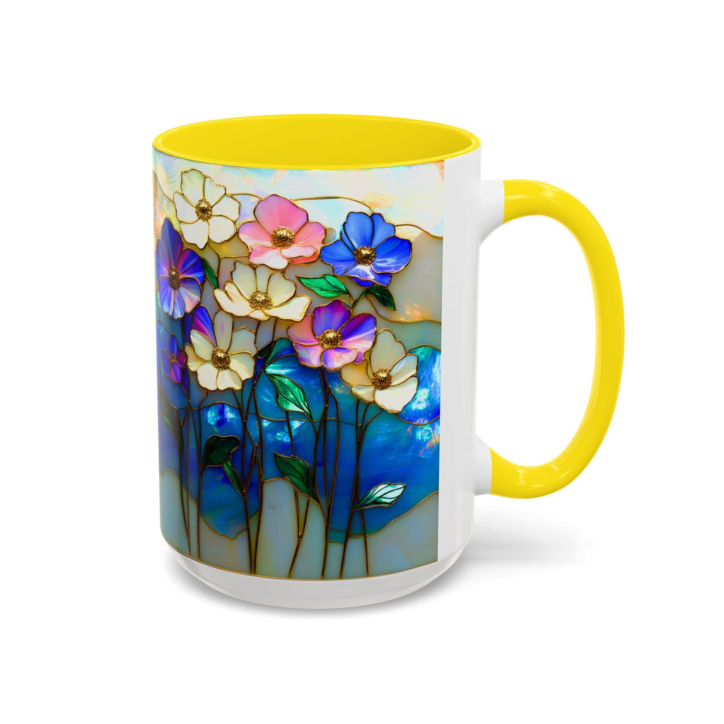 LELORESTORE Stained Glass Style Floral Mug 11oz Wildflower Coffee Cup