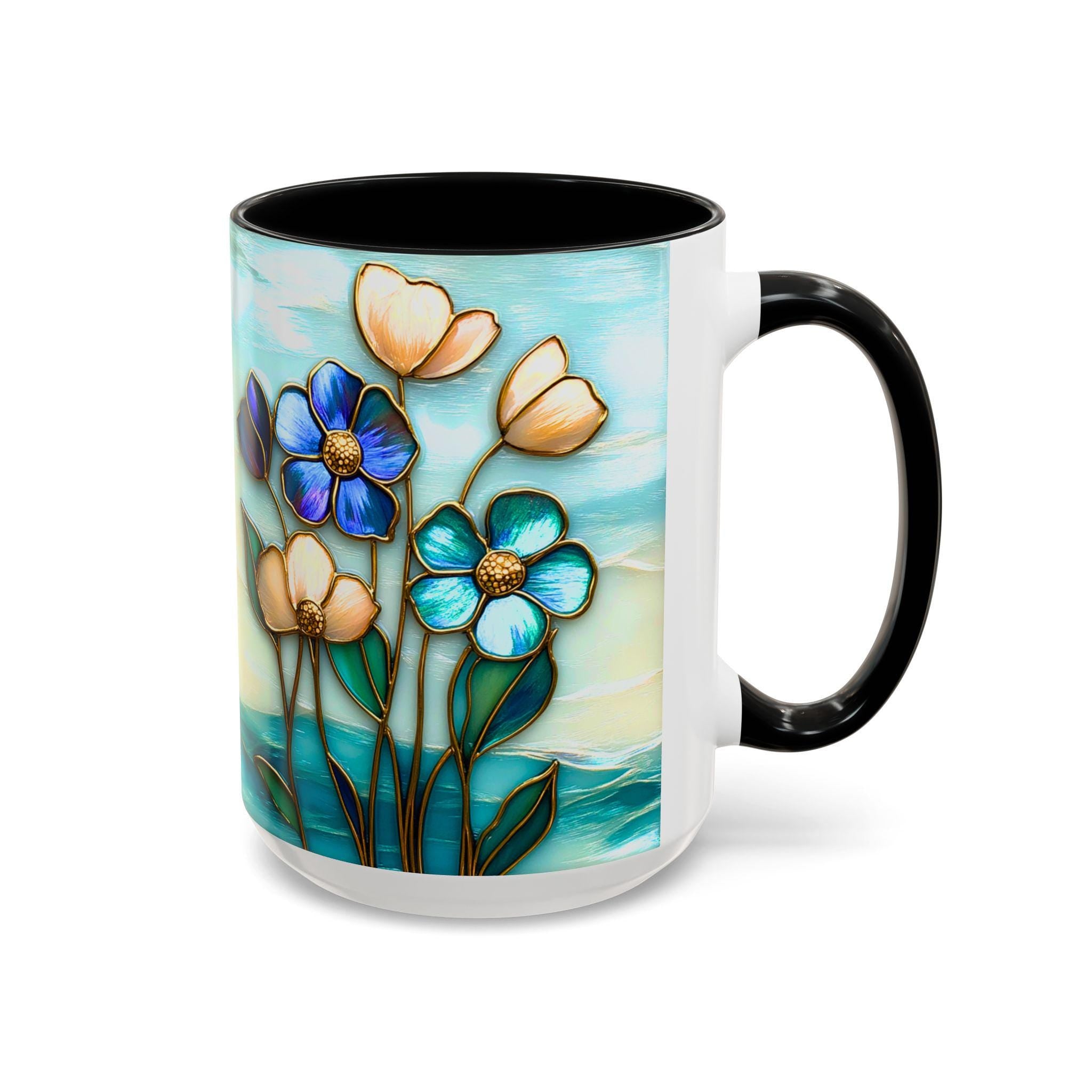 LELORESTORE Stained Glass Style Floral Mug 11oz 15oz