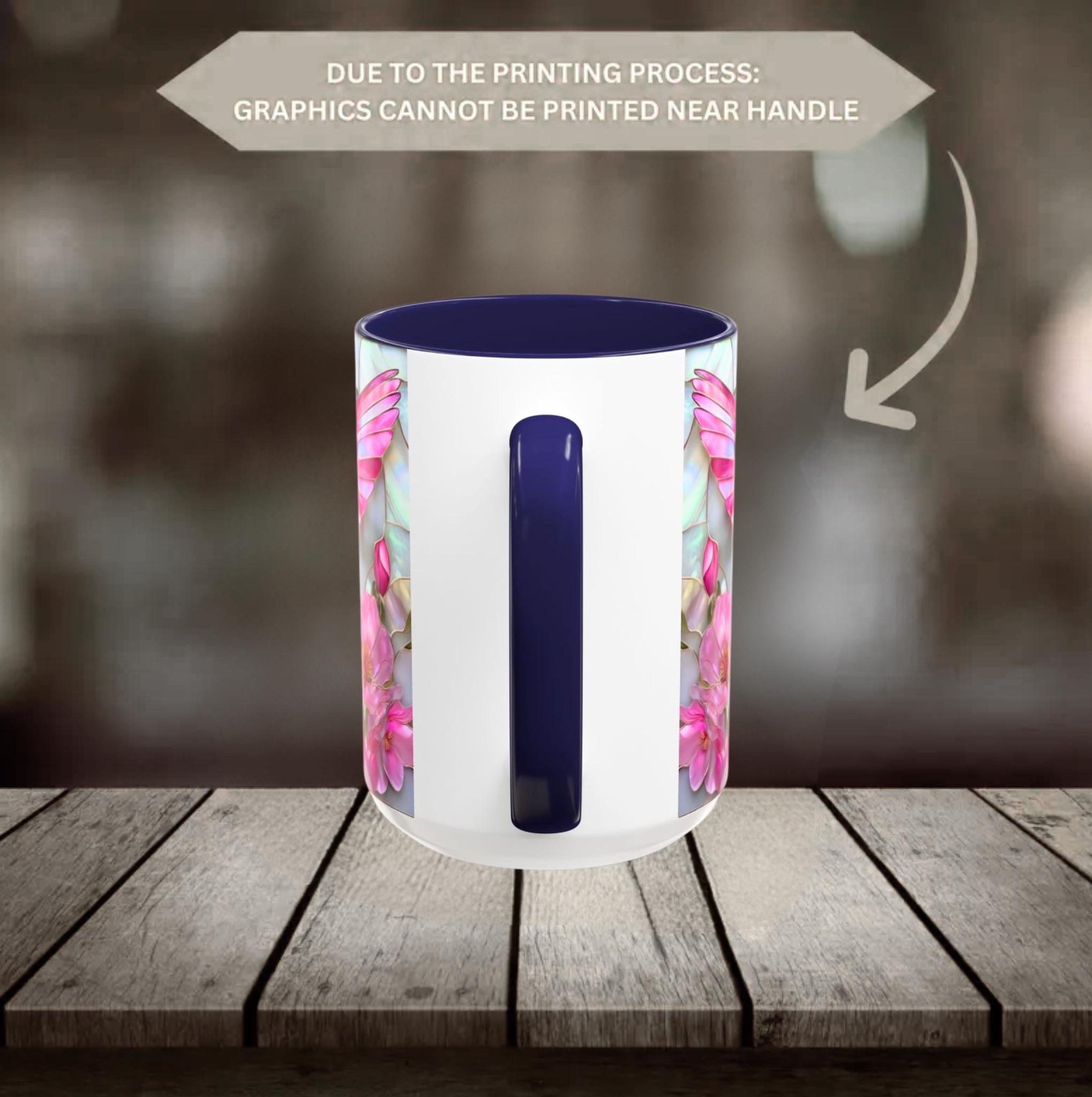 Pink Faux Stained Glass Hummingbird Mug, Floral Botanical Coffee Cup