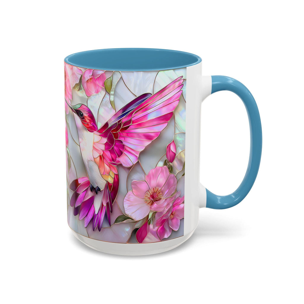 Pink Faux Stained Glass Hummingbird Mug, Floral Botanical Coffee Cup